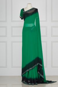 Green Swarovski studded saree set by Adarsh Gill (1)
