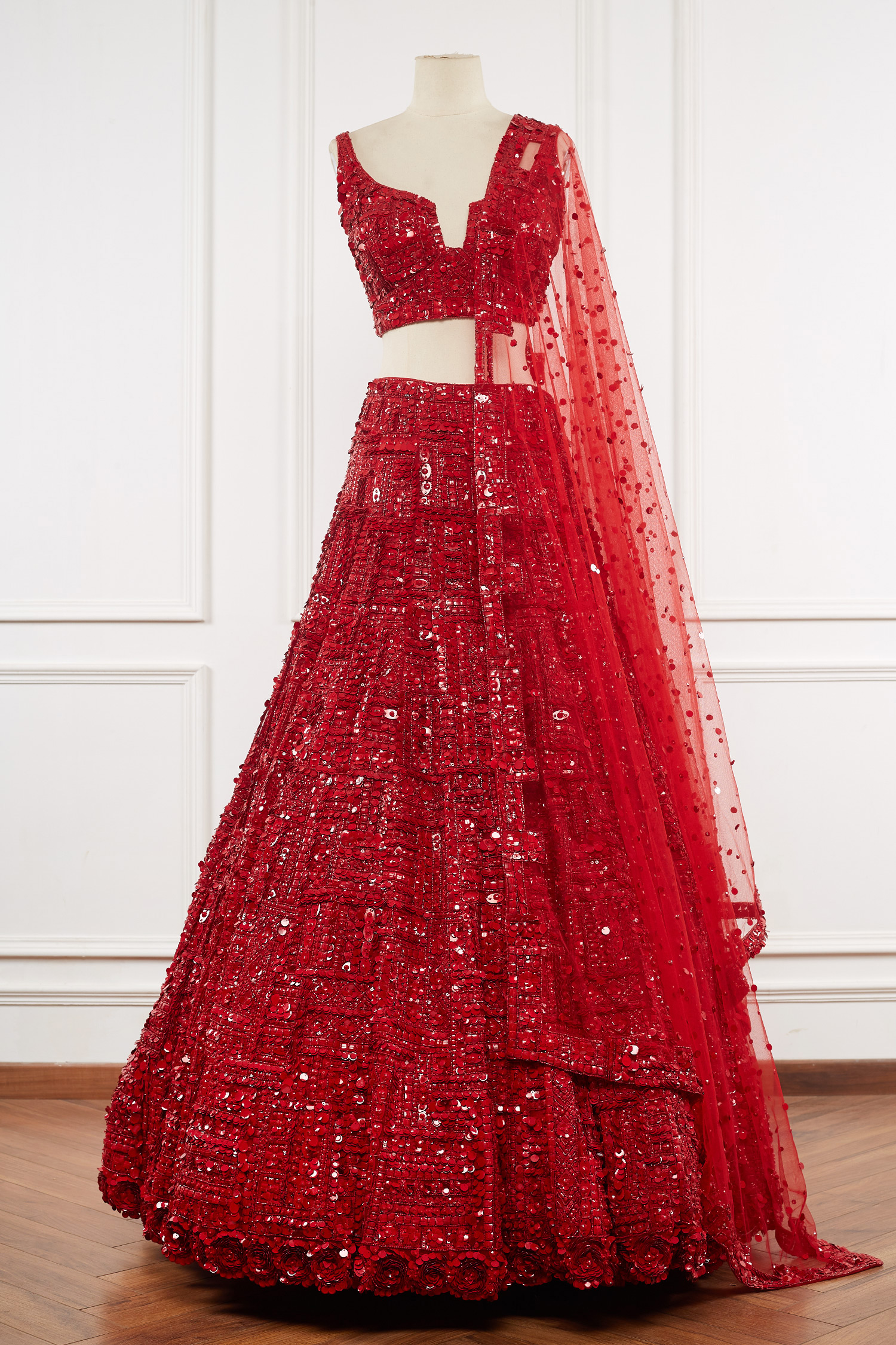 Buy Anushree Reddy Red Embellished Lehenga Set Online | Aza Fashions