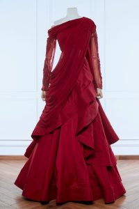 Red draped lehenga set by Gaurav Gupta (1)
