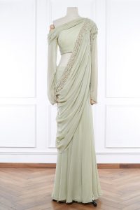 Sage green drape lehenga set by Gaurav Gupta (1)