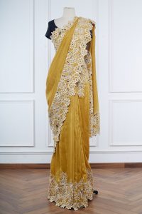 Yellow floral embroidery saree set by Chandrima (2)