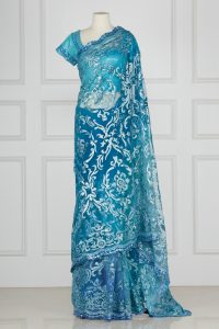Blue patchwork embroidery saree set by Suneet Varma (1)